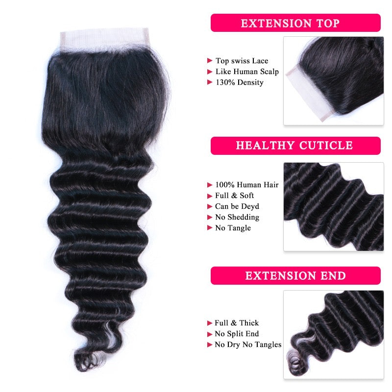 3 Bundle Deal with 4x4 Transparent Lace Closure