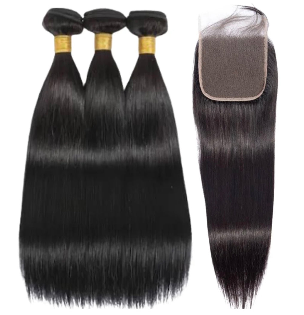 3 Bundle Deal with 4x4 Transparent Lace Closure