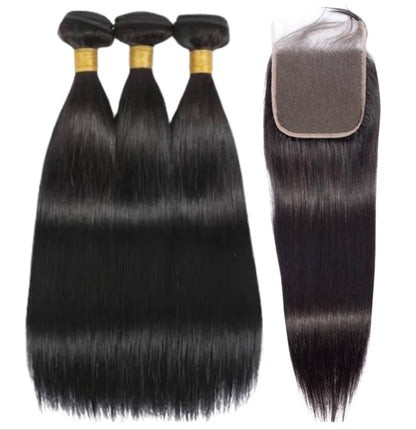 3 Bundle Deal with 4x4 Transparent Lace Closure